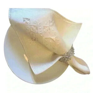 Vintage white embroidered linen napkins formal XL square 6 count size 20" X 20"